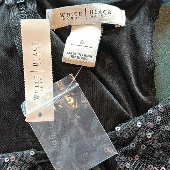 White House Black Market Sequined Halter Cocktail Dress Black Midi Sz 6 NWT - Picture 10 of 14